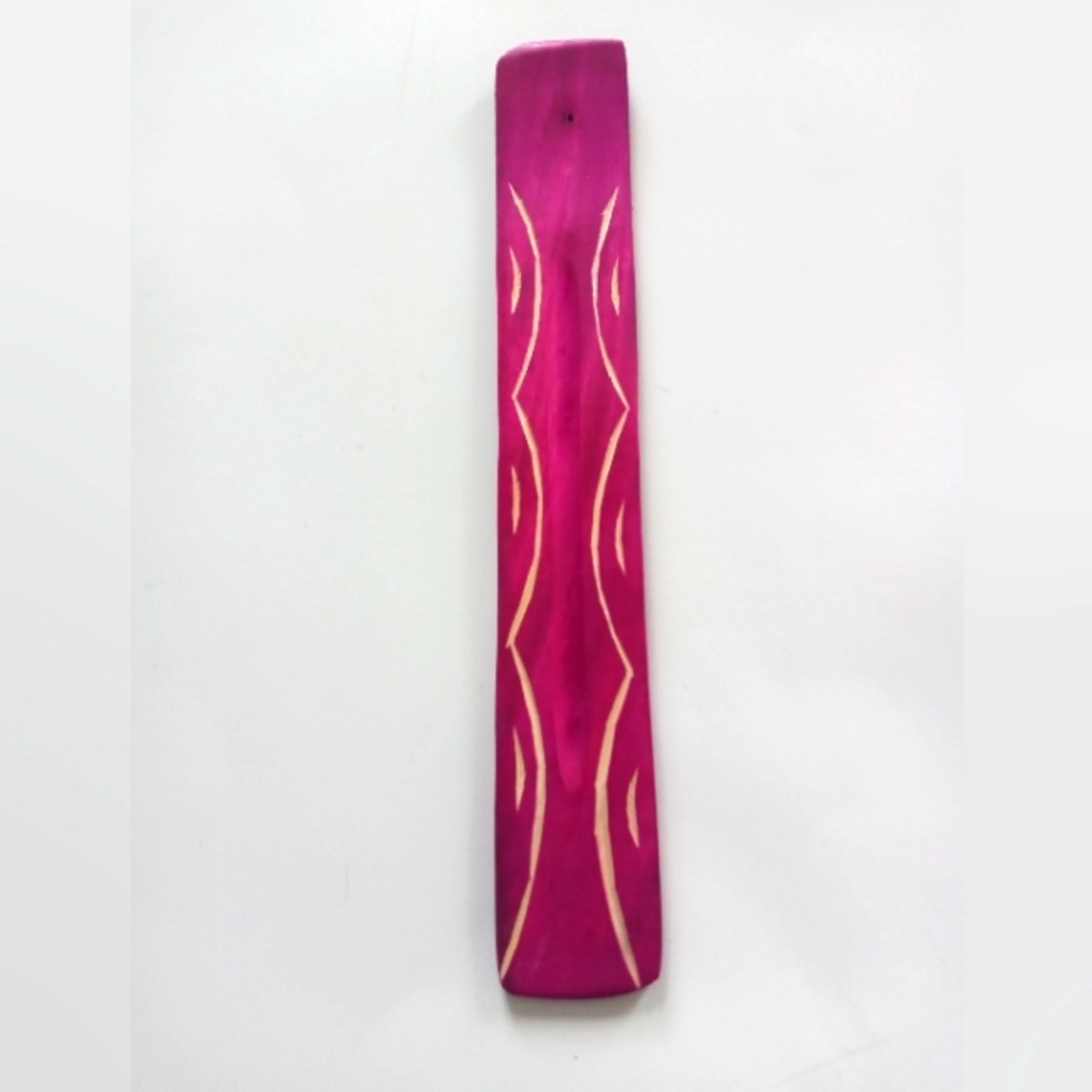 Pink Wooden Incense Holder with Etched Design